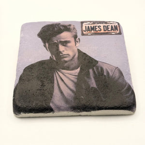 James Dean portrait printed on square travertine stone coaster