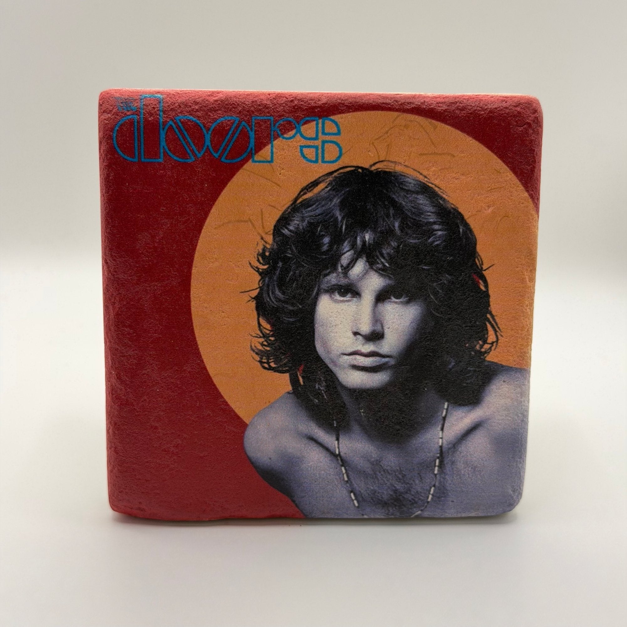 The Doors artwork featuring Jim Morrison printed on square travertine stone coaster