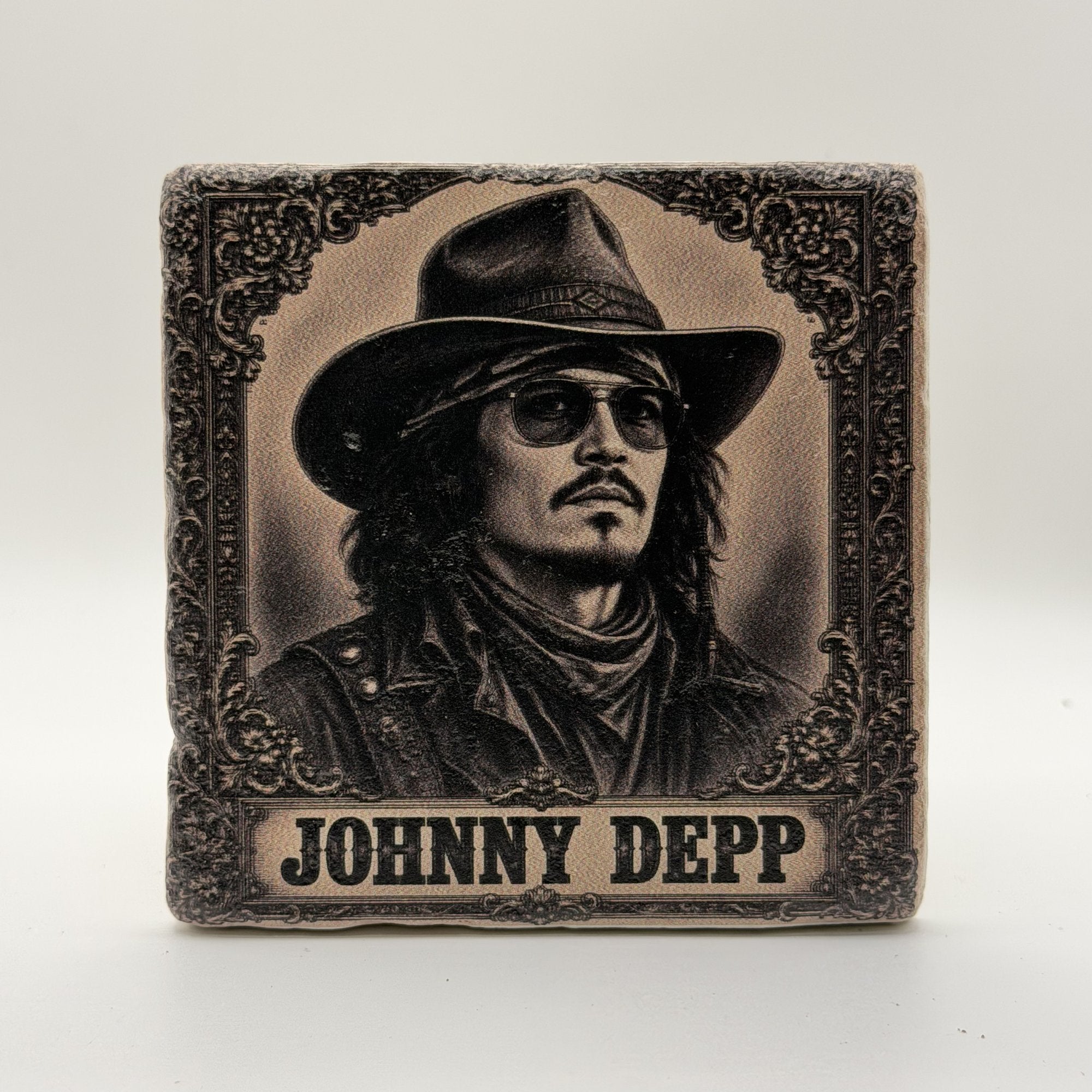 John Lennon Dreamer Natural Travertine Stone Coaster artwork