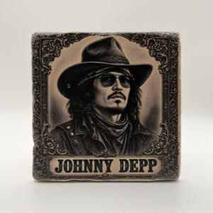 John Lennon Dreamer Natural Travertine Stone Coaster artwork