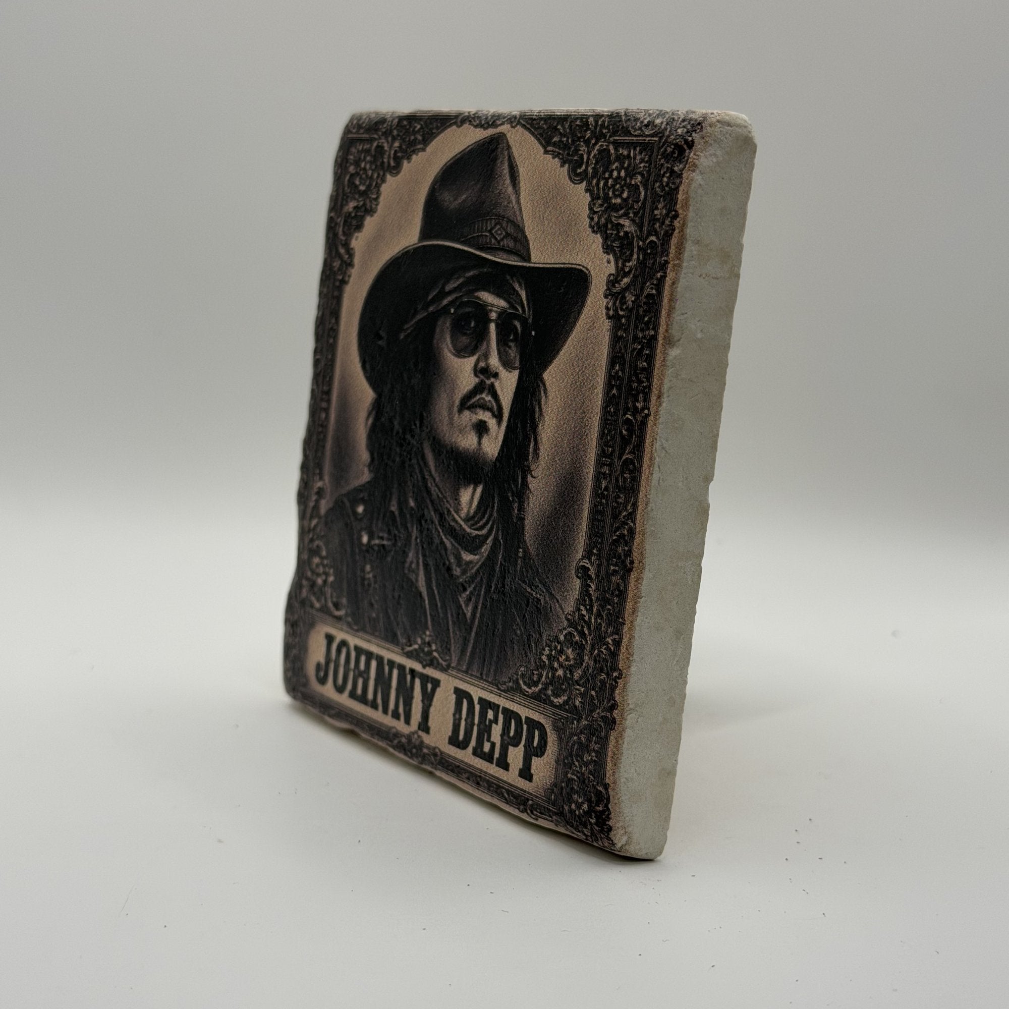 John Lennon Dreamer Natural Travertine Stone Coaster artwork