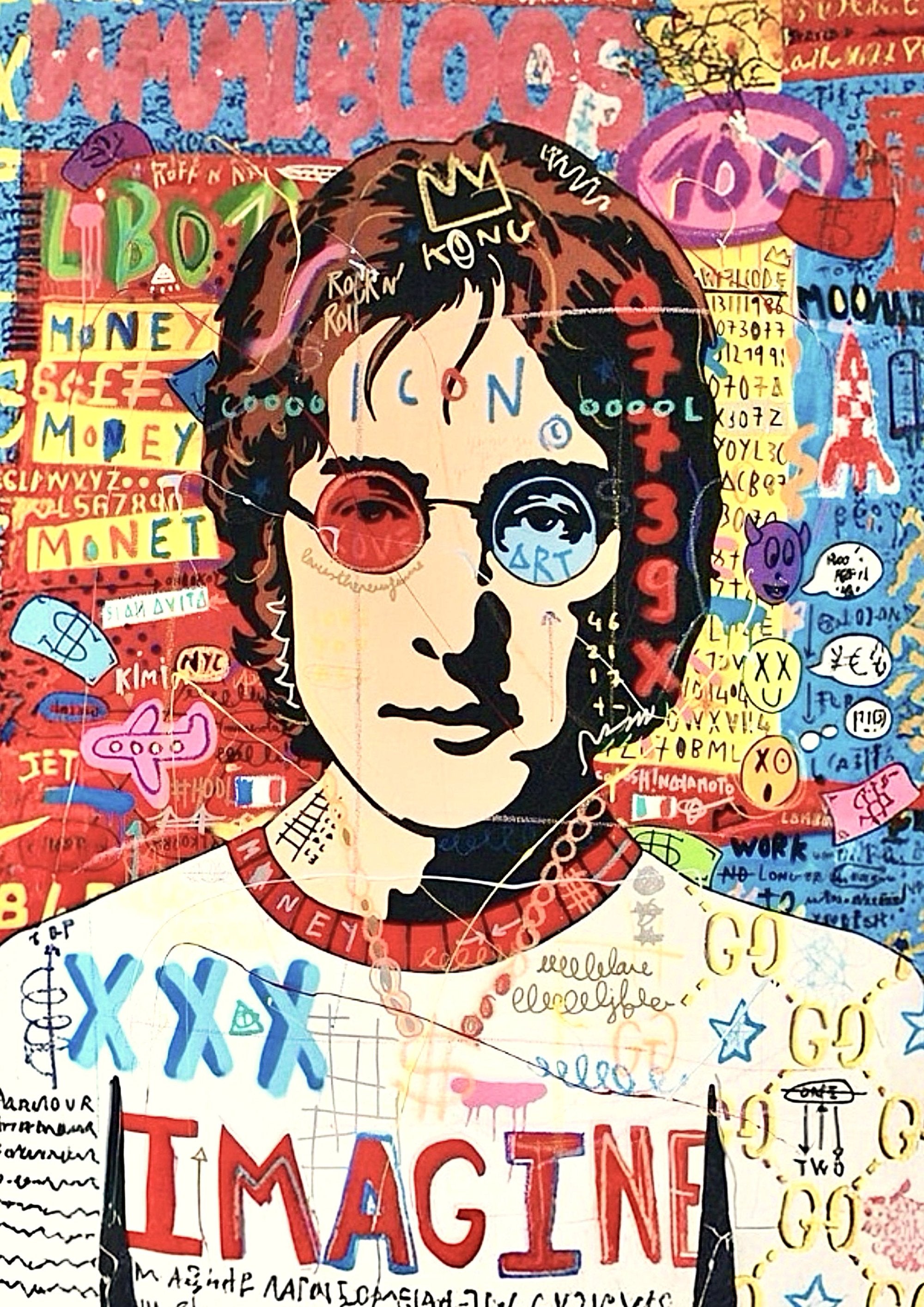 John Lennon graffiti artwork printed on MDF wall poster