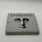 John Lennon Natural Travertine Stone Coaster artwork