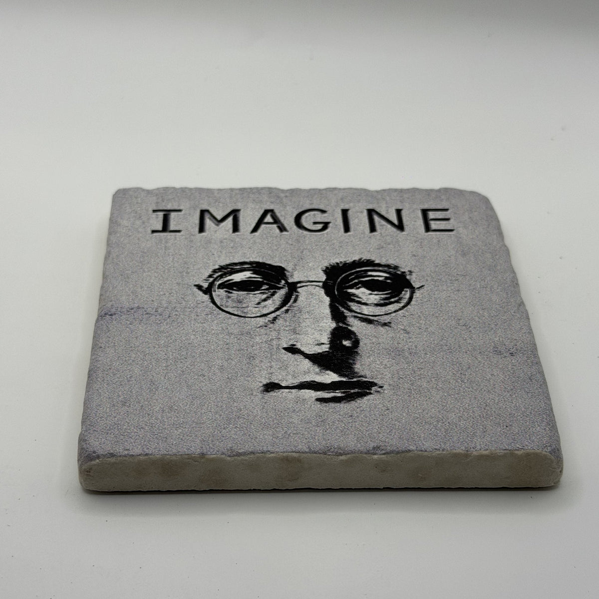 John Lennon Natural Travertine Stone Coaster artwork
