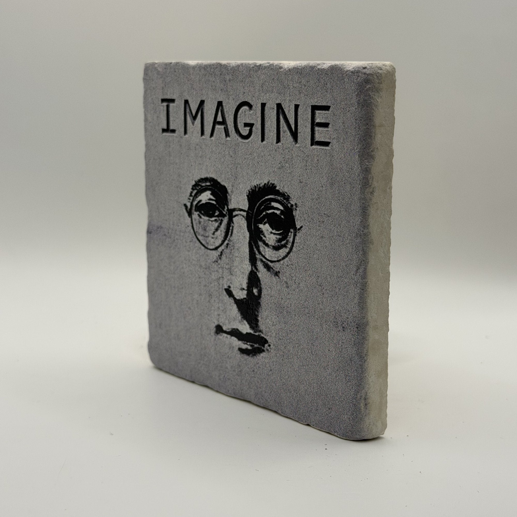 John Lennon Natural Travertine Stone Coaster artwork