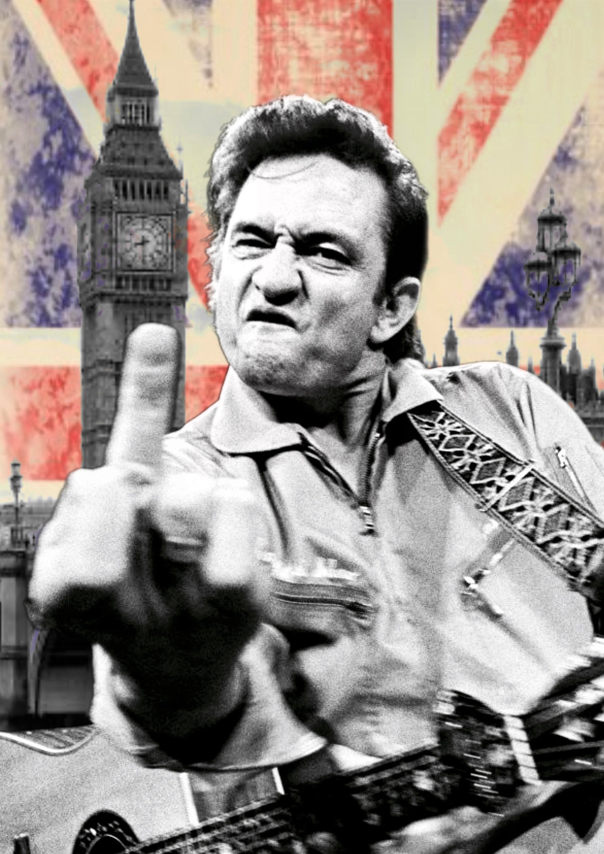 Johnny Cash Middle Finger artwork printed on MDF wall poster