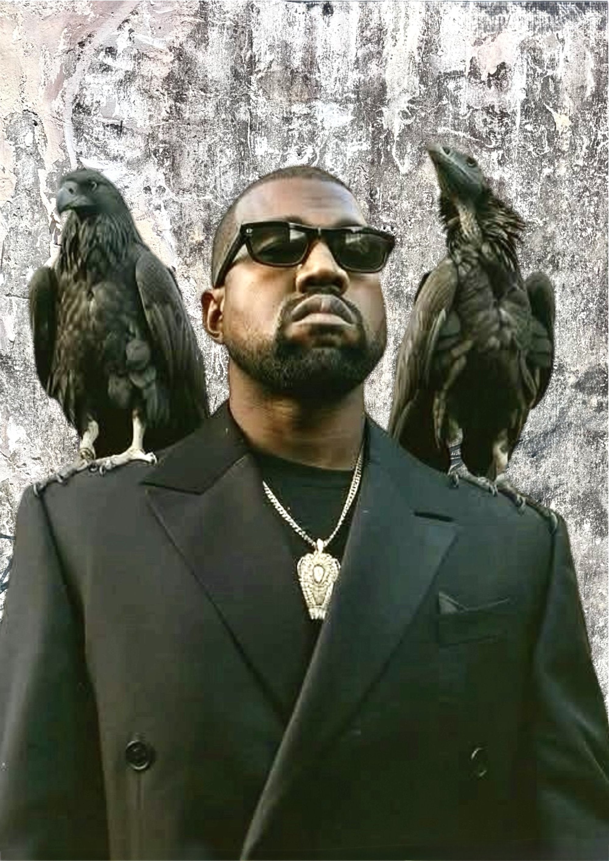 Kanye West Black Ravens artwork printed on MDF wall poster