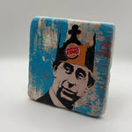 King Charles portrait printed on square travertine stone coaster