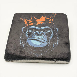 King Kong gorilla crown artwork printed on natural travertine stone coaster