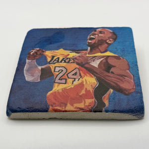 Kobe Bryant artwork printed on square travertine stone coaster