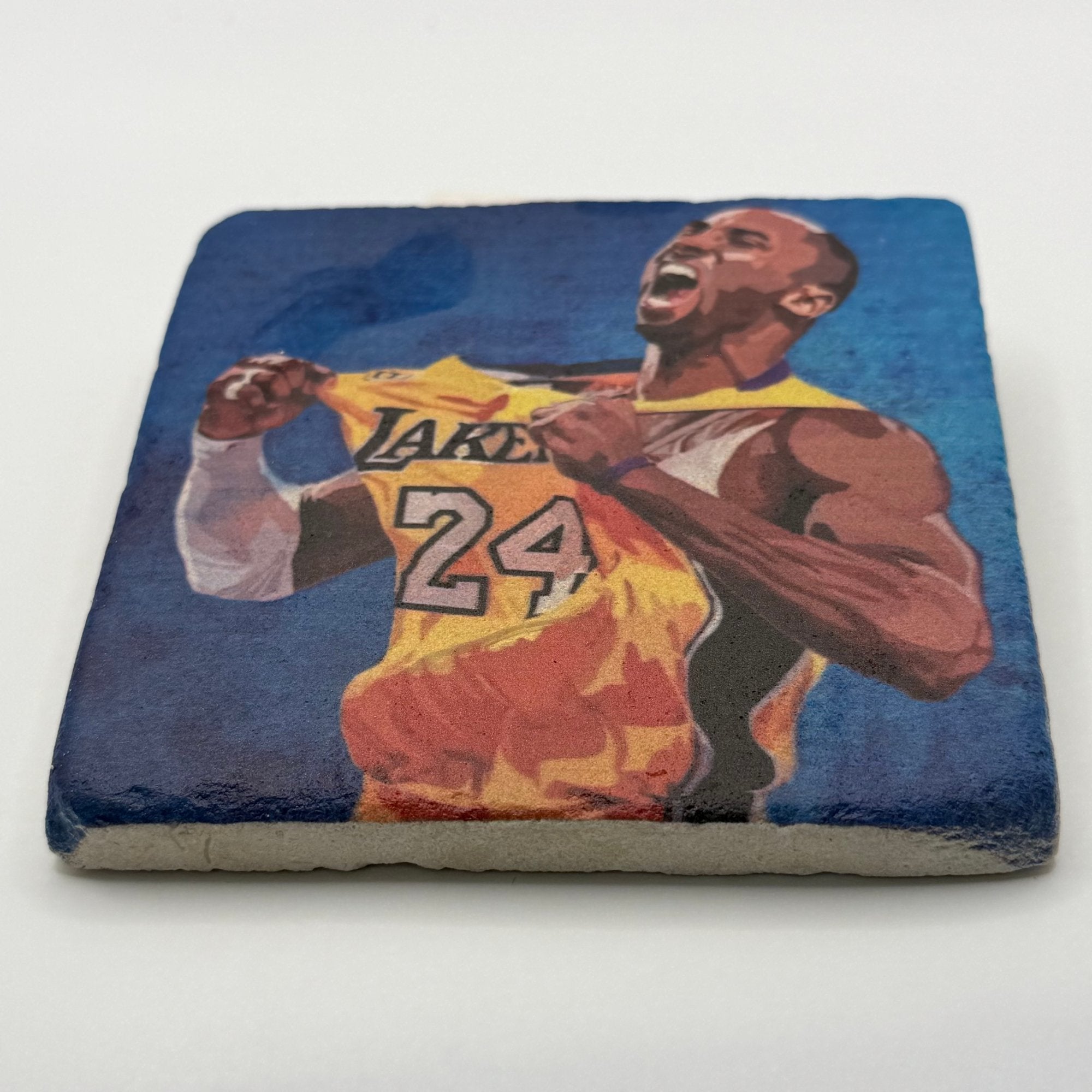 Kobe Bryant artwork printed on square travertine stone coaster