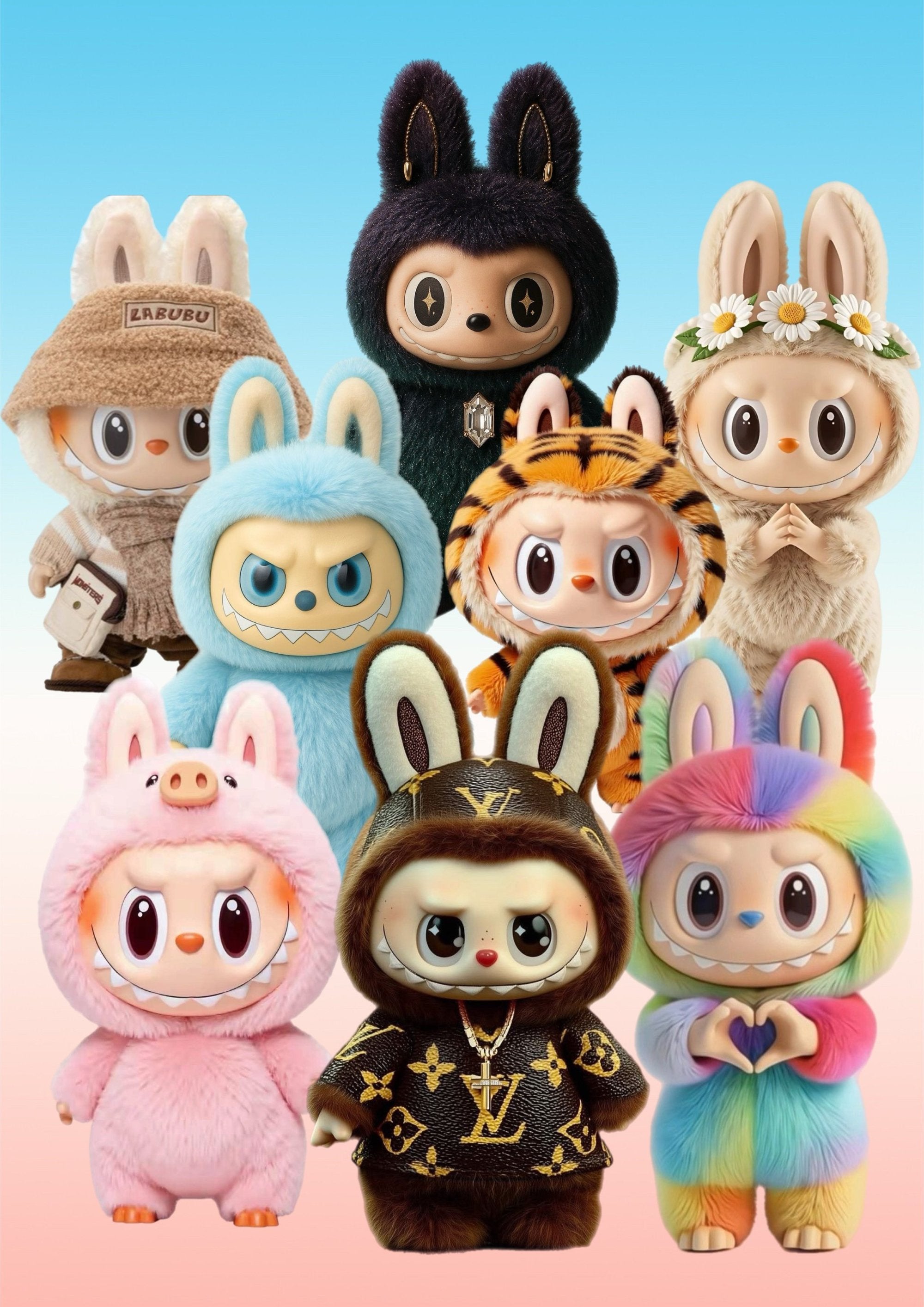 Labubu Characters cartoon artwork printed on MDF wall poster