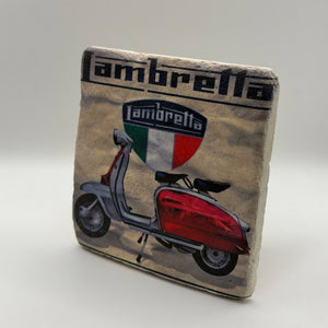 Lambrella artwork printed on square travertine stone coaster