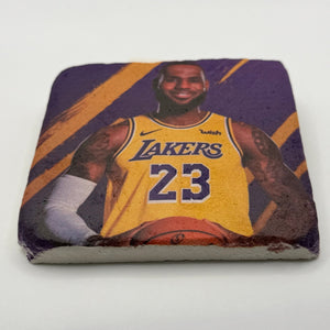 Lebron James artwork printed on square travertine stone coaster