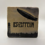 Led Zeppelin artwork printed on square travertine stone coaster