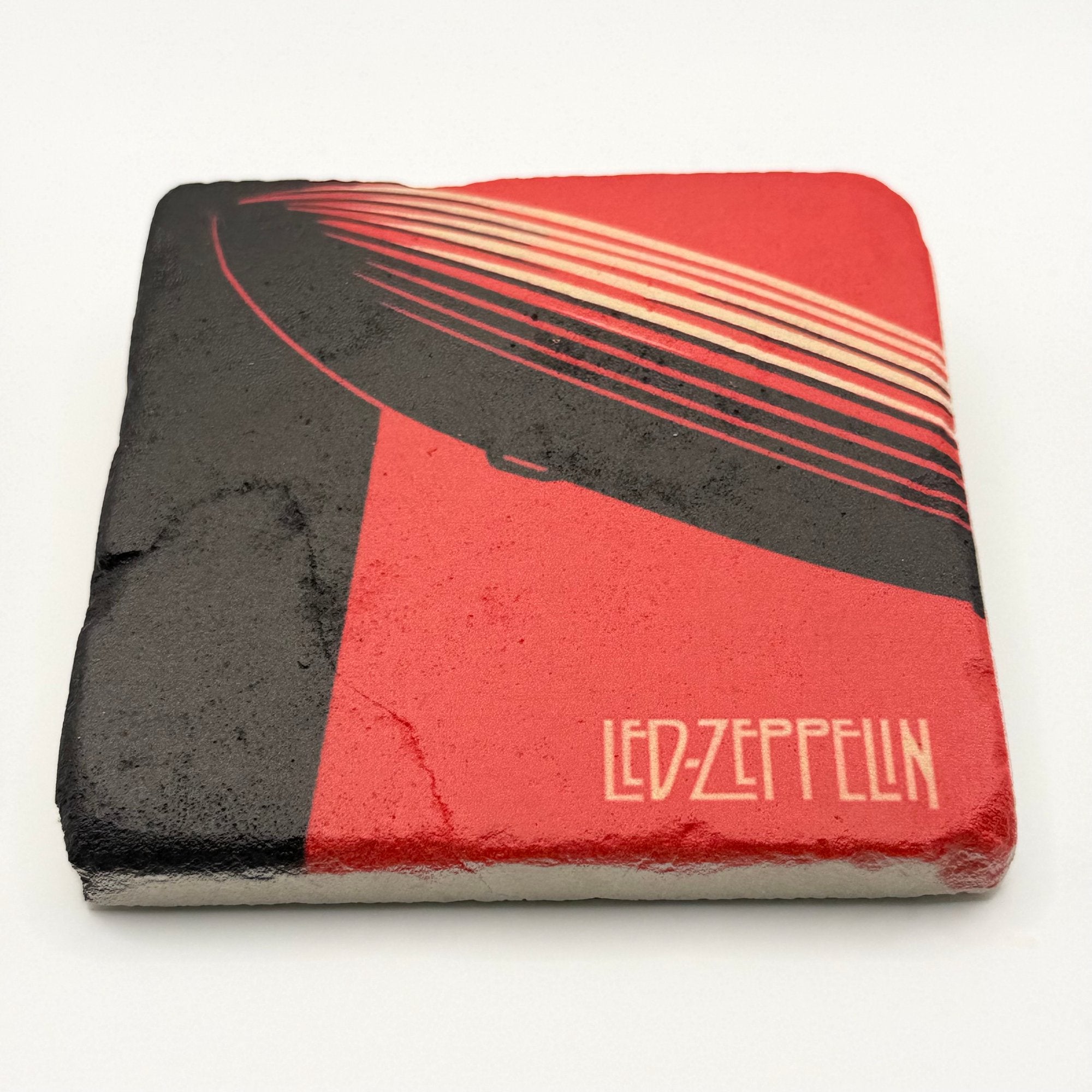 Led Zeppelin Stairway to Heaven artwork printed on square travertine stone coaster