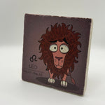 Leo zodiac symbol printed on square natural travertine stone coaster