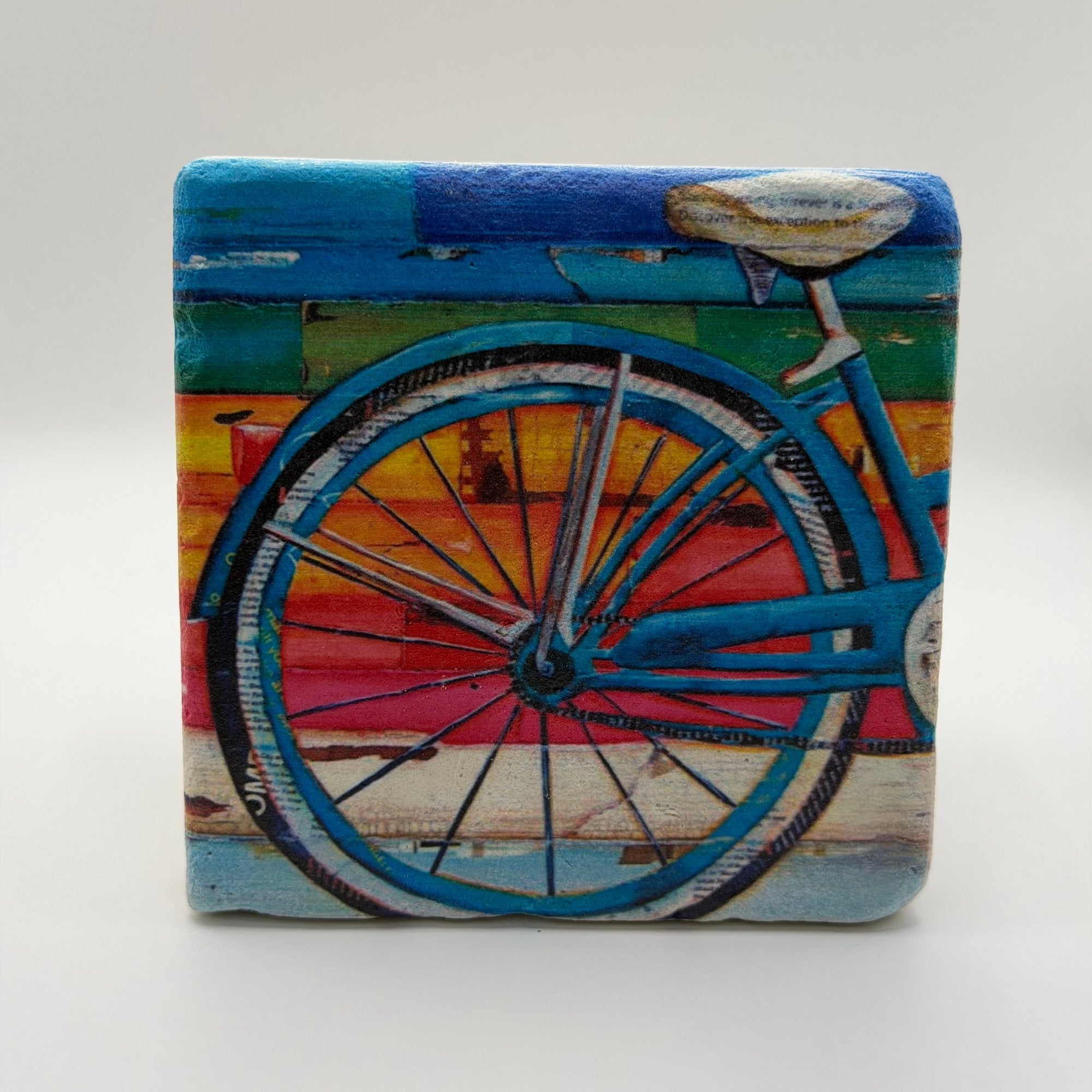 Lifecycles artwork printed on square travertine stone coaster
