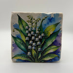 Lily of the valley botanical print on square natural travertine stone coaster