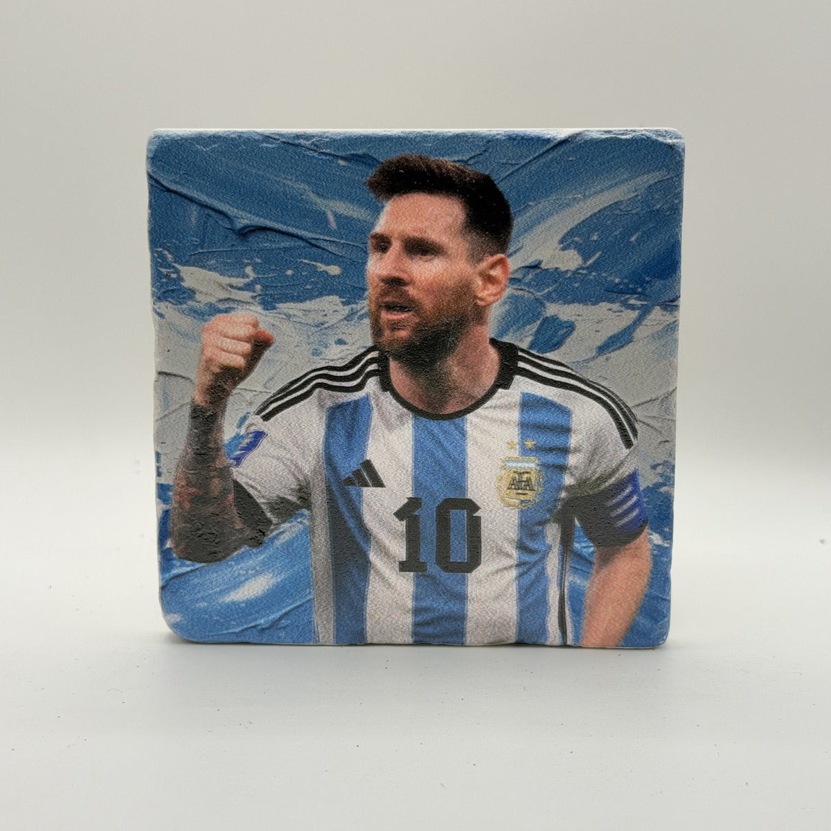 Lionel Messi Argentina Jersey Natural Travertine Stone Coaster premium artwork