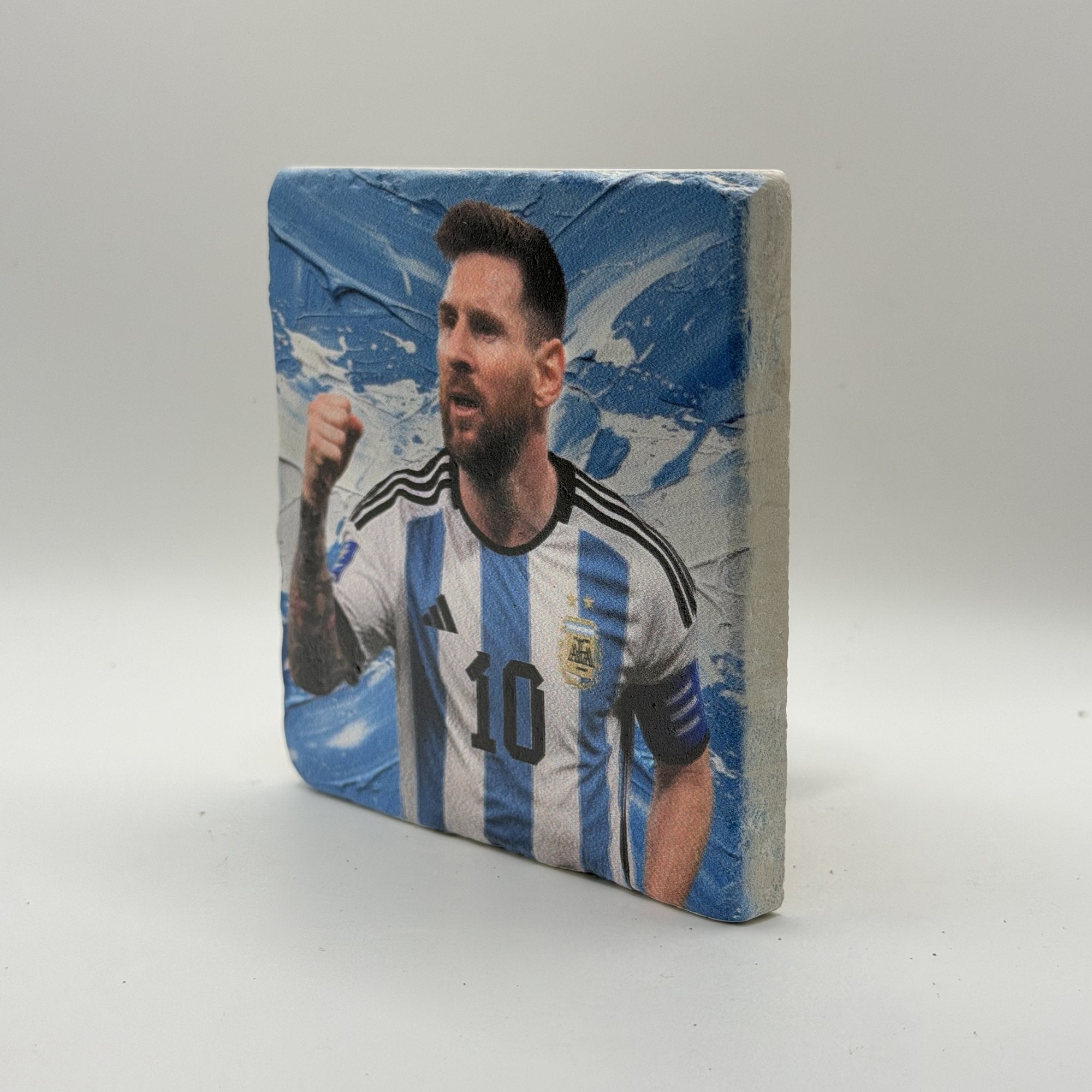 Lionel Messi Argentina Jersey Natural Travertine Stone Coaster premium artwork