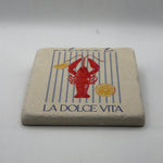 Illustrated lobster printed on square natural travertine stone coaster