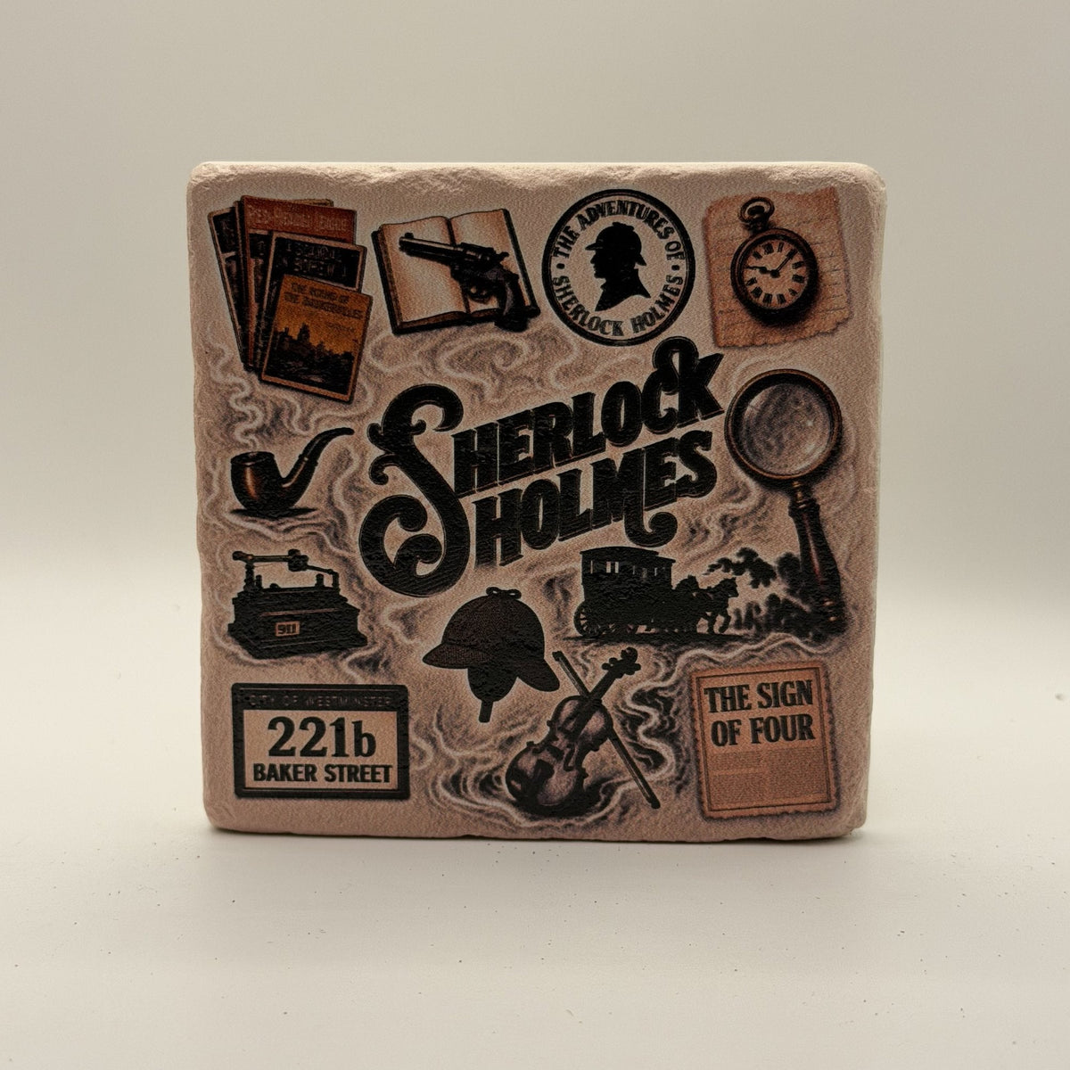 London Baker Street W1 Natural Travertine Stone Coaster artwork
