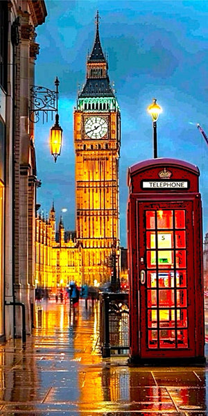 Big Ben red phone booth design displayed as a decorative wall sign