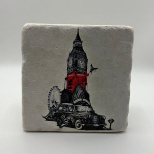 London Iconic Landmarks Coaster - Black Cab Big Ben Stone Coaster