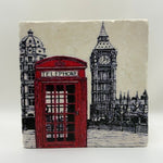 London Classic Phone Box Natural Travertine Stone Hotpad artwork