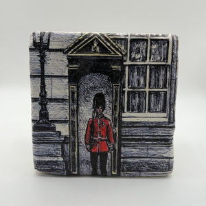 Vintage military artwork printed on square natural travertine stone coaster