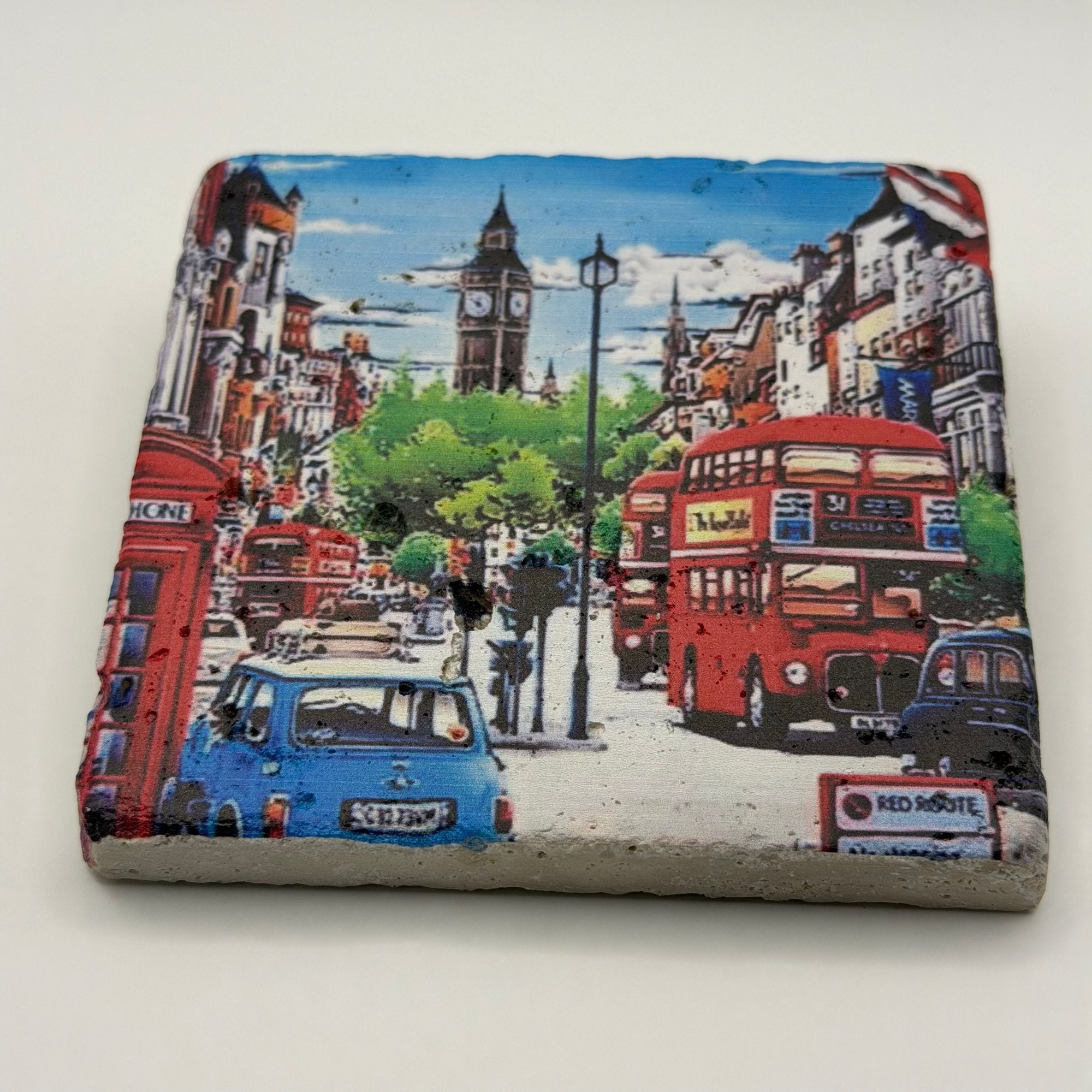 London street map printed on square travertine stone coaster