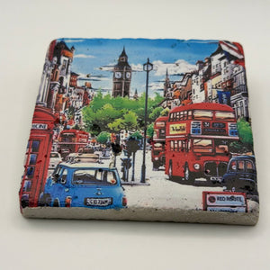 London street map printed on square travertine stone coaster