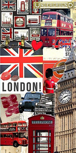 Vintage London bus cab collage design displayed as a decorative MDF wall sign