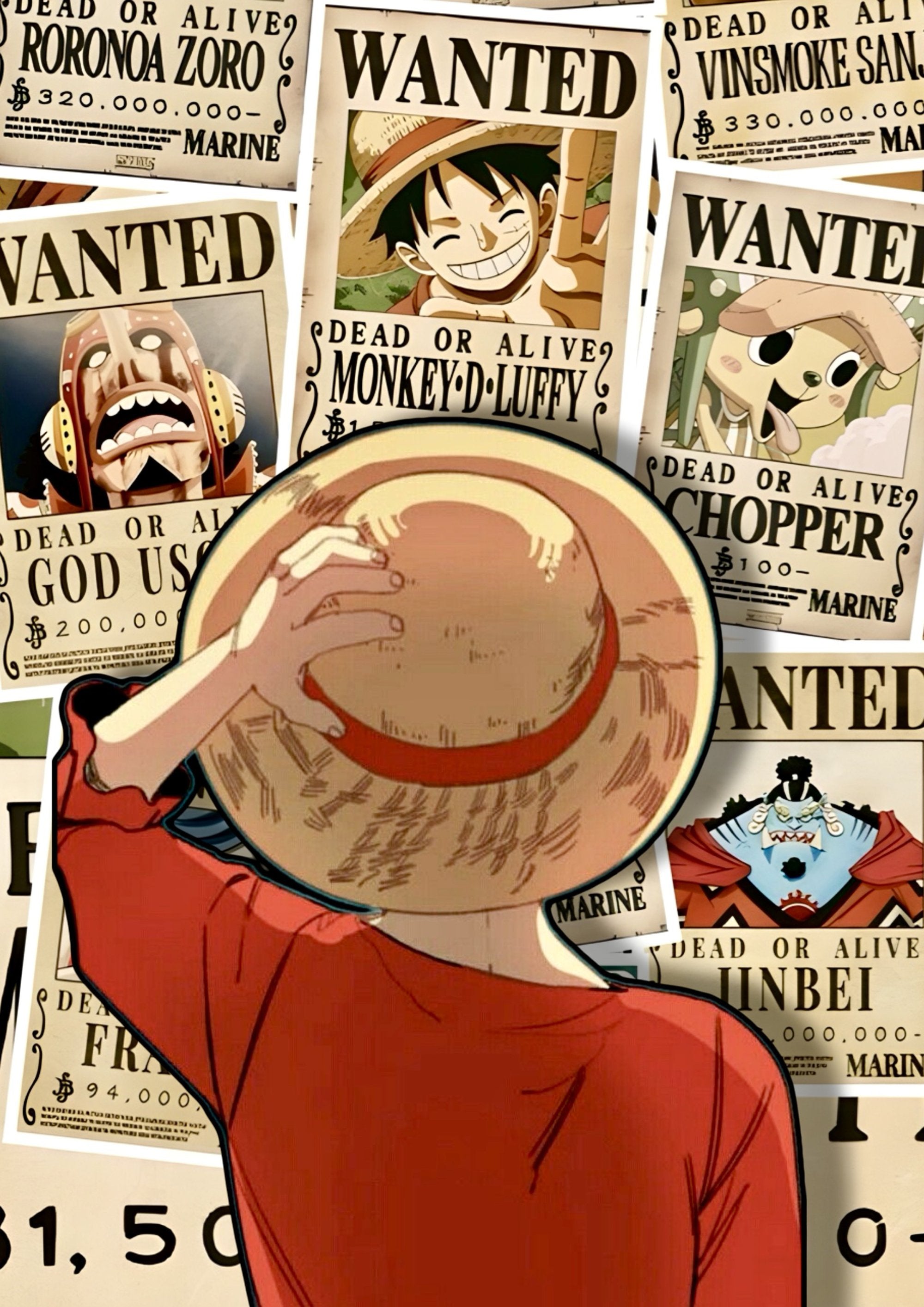 Luffy Wanted artwork printed on MDF wall poster