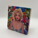 Madonna's iconic graffiti artwork printed on square travertine stone coaster