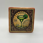 Margarita logo or design printed on square travertine stone coaster