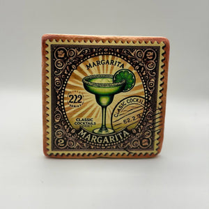 Margarita logo or design printed on square travertine stone coaster