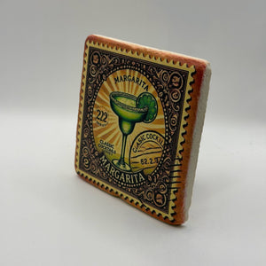 Margarita logo or design printed on square travertine stone coaster