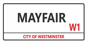 Mayfair London map design displayed as a decorative wall sign