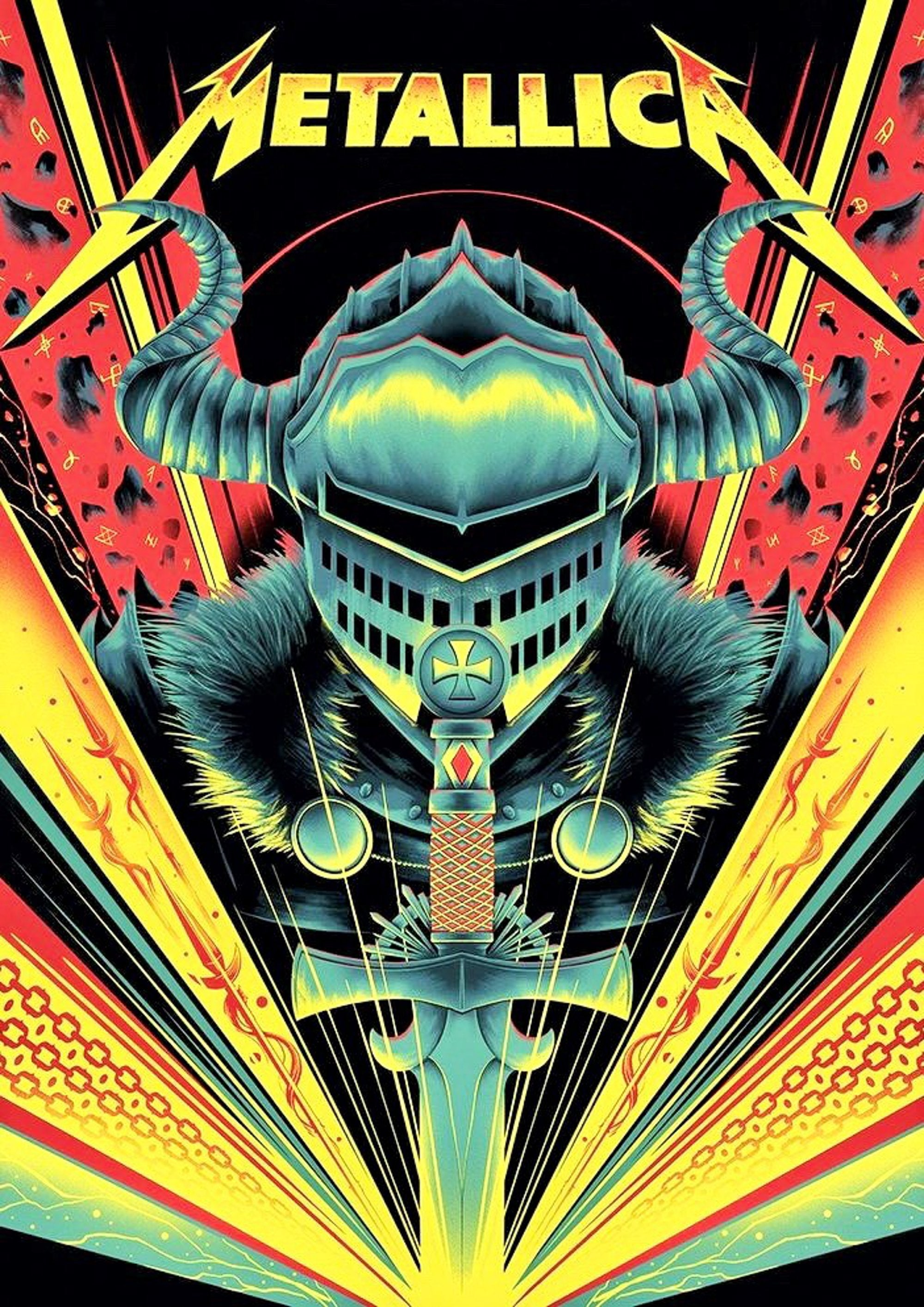 Metallica Neon artwork printed on MDF wall poster