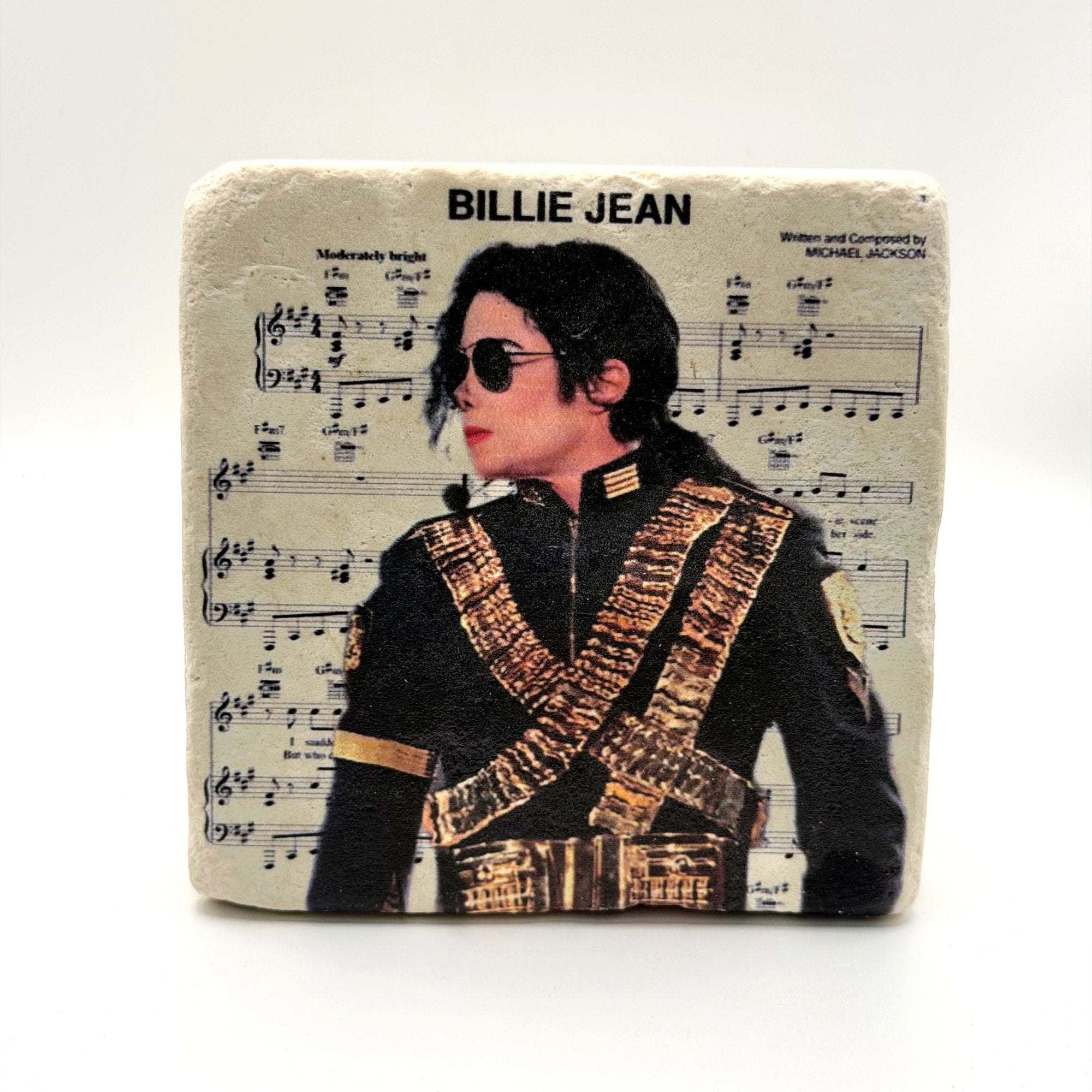 Michael Jackson artwork printed on square travertine stone coaster