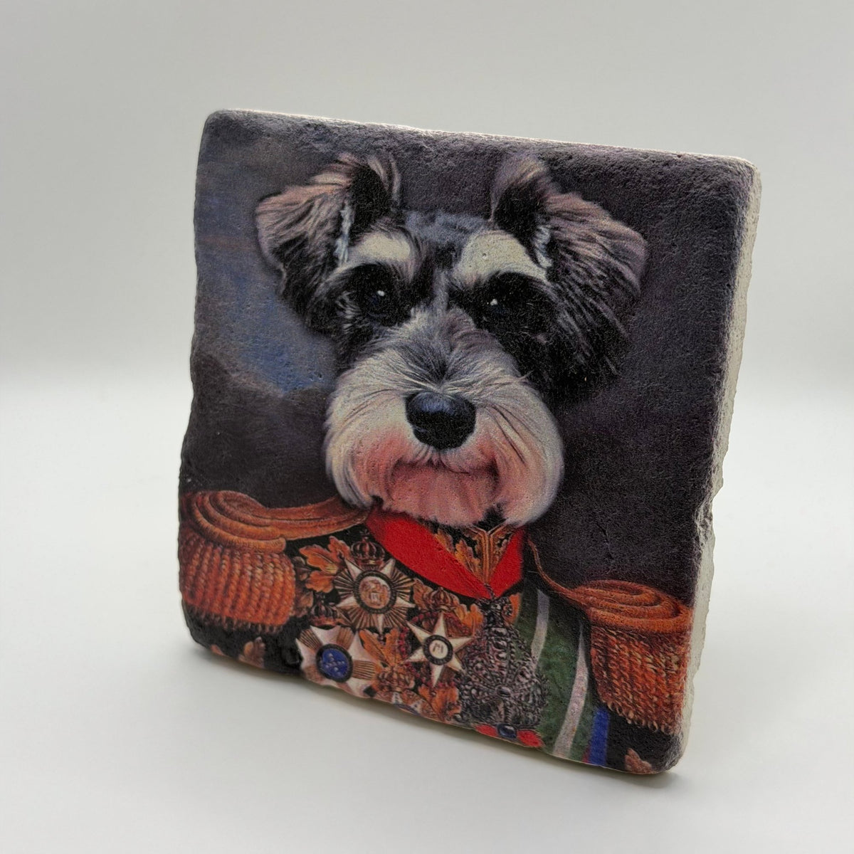 Military dog portrait printed on square travertine stone coaster