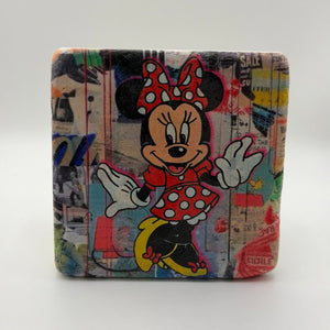 Minnie Mouse finger pop art printed on square travertine stone coaster