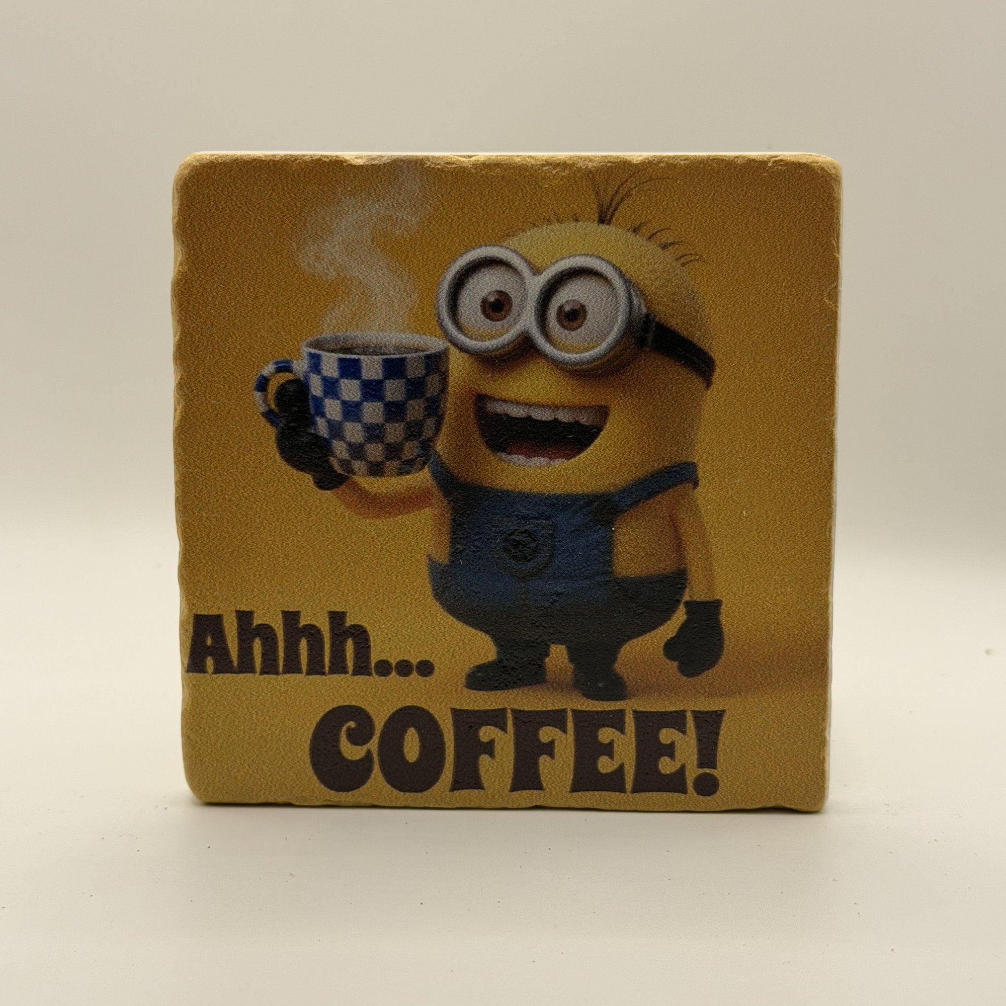 Mocha Pot Yellow Natural Travertine Stone Coaster artwork