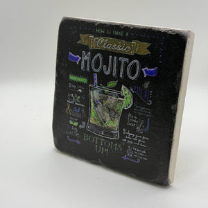 Classic mojito artwork printed on square travertine stone coaster