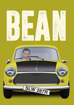 Mr Bean Mini Cooper artwork printed on MDF wall poster