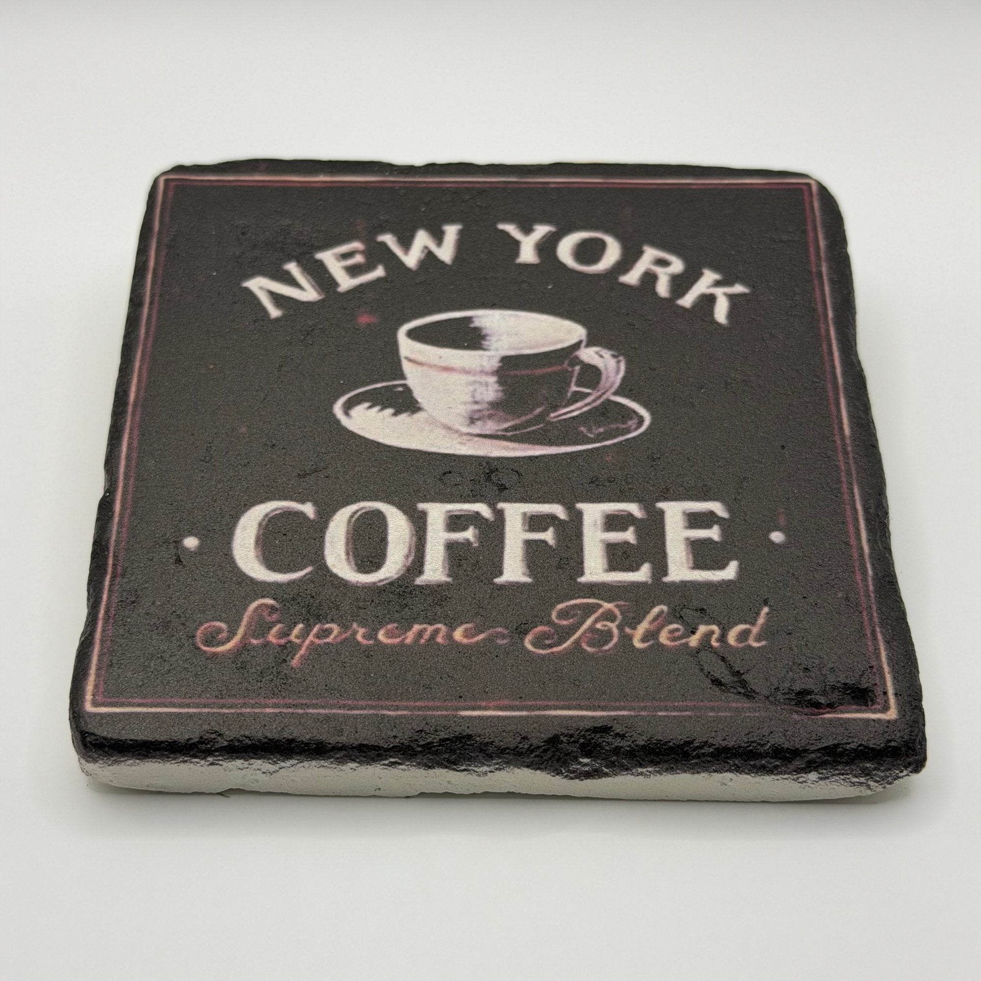 Vintage New York City artwork printed on square travertine stone coaster