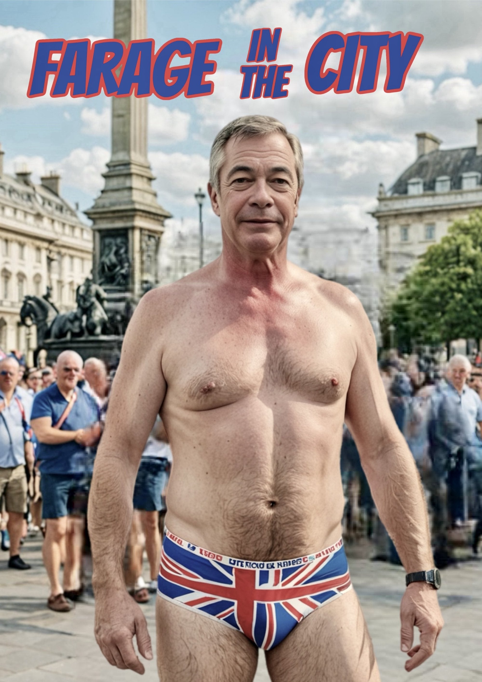 Nigel Farage artwork printed on MDF wall poster featuring the quote 'In the city union'