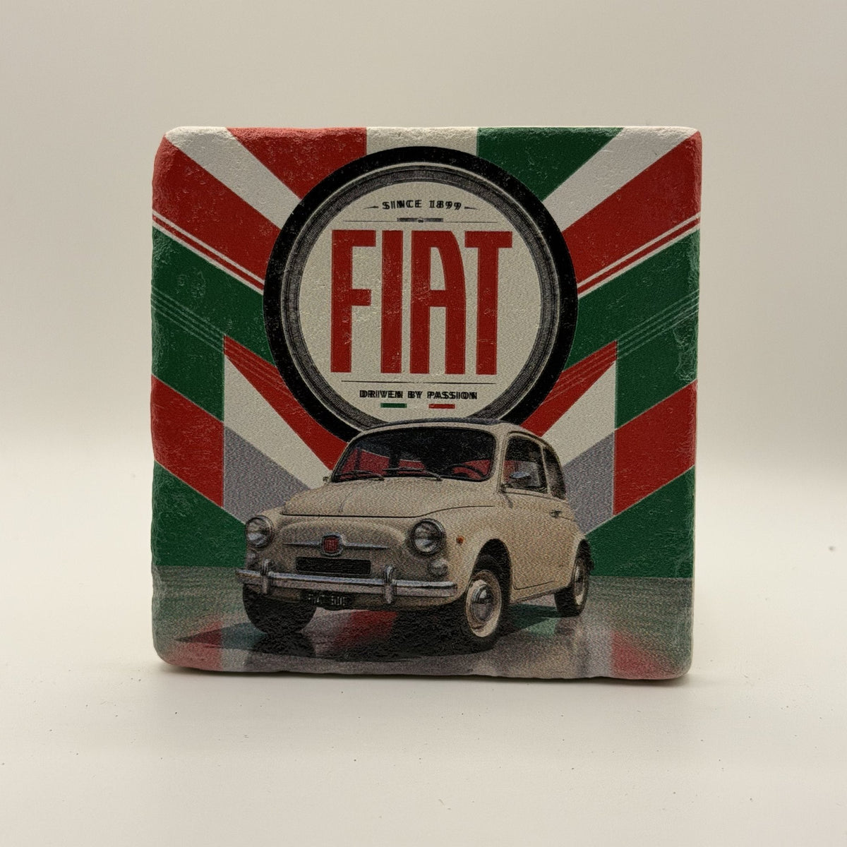 Nostalgic Italian Fiat 500 Natural Travertine Stone Coaster 2